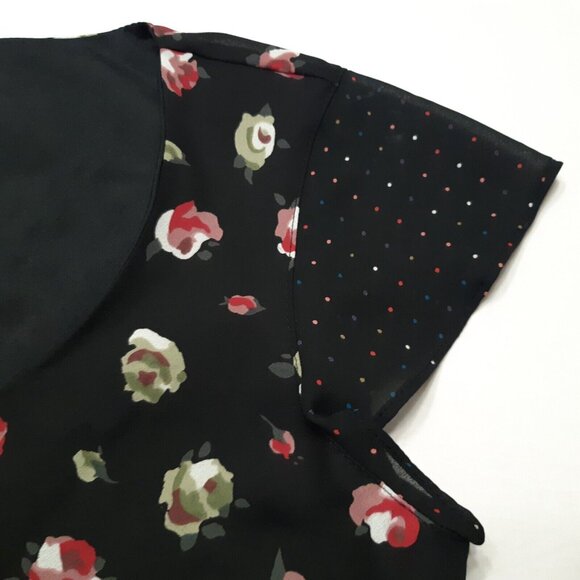 Chapter One Top Womens Large Black Floral Short Sleeve Lined 38 in Chest - Picture 7 of 13